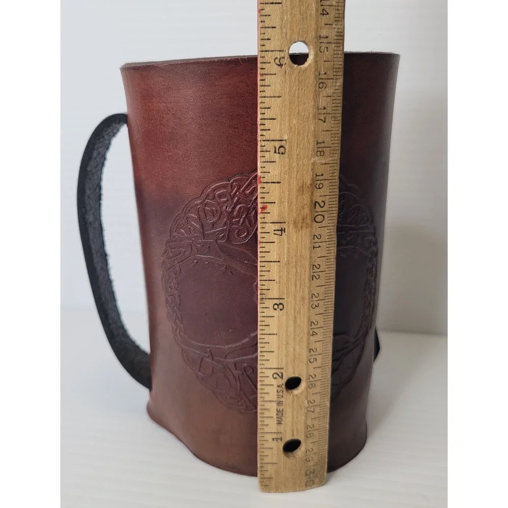 Artisan Leather Mug Wrap‎ Tankard Sleeve Brown Tree of Life Celtic Handle